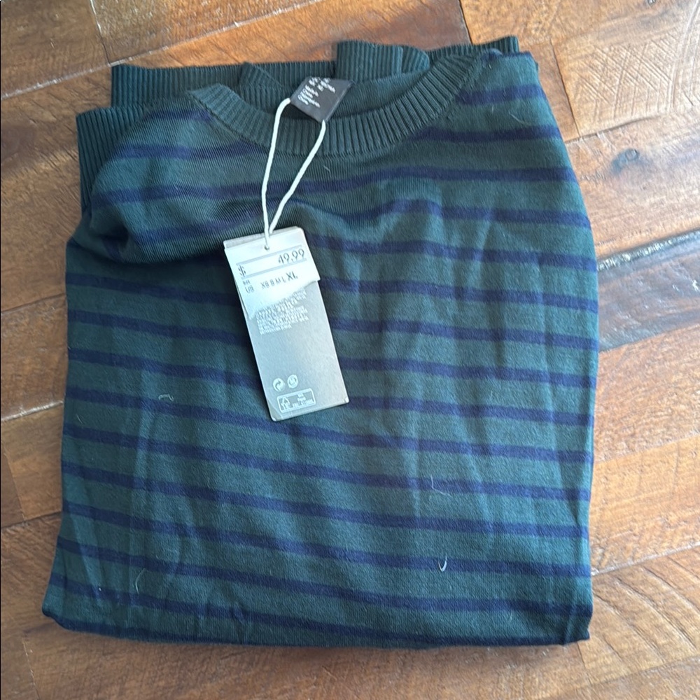 H&M Green and Navy Crewneck Sweater XL NWT